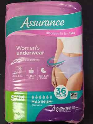 Assurance Womens Disposable Underwear S/M Max Absorbency 36/Pack New