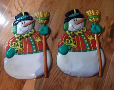 Lot of 2 Vintage 21"  Plastic Molded Snowman Christmas