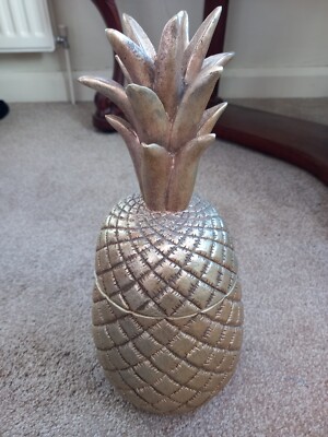  Goldfarbene Keramik Ananas Form Vorratsdose mit Deckel Top Zustand