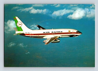 Aviation Airplane Postcard Air Zaire Airlines Boeing 737-298C Lac Tumba I11