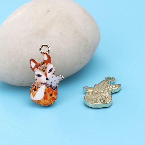 10 Elegant Looking Small Fox Gold Plated Pendant Charms & Enamel Detail - 第 1/2 張圖片