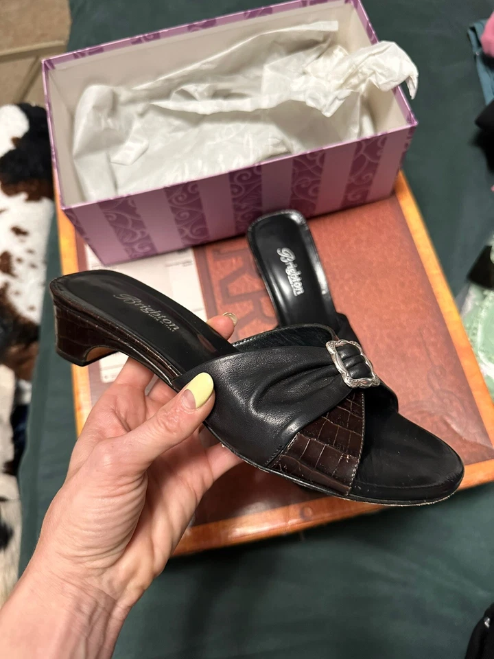Vintage Brighton April Women Black Chocolate Sandal Kitten Heel Western  Sz 8 - Image 2 of 4