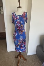 Calvin Klein Blue Tropical Floral Cruise Resort Cold Shoulder Dress, Size 2