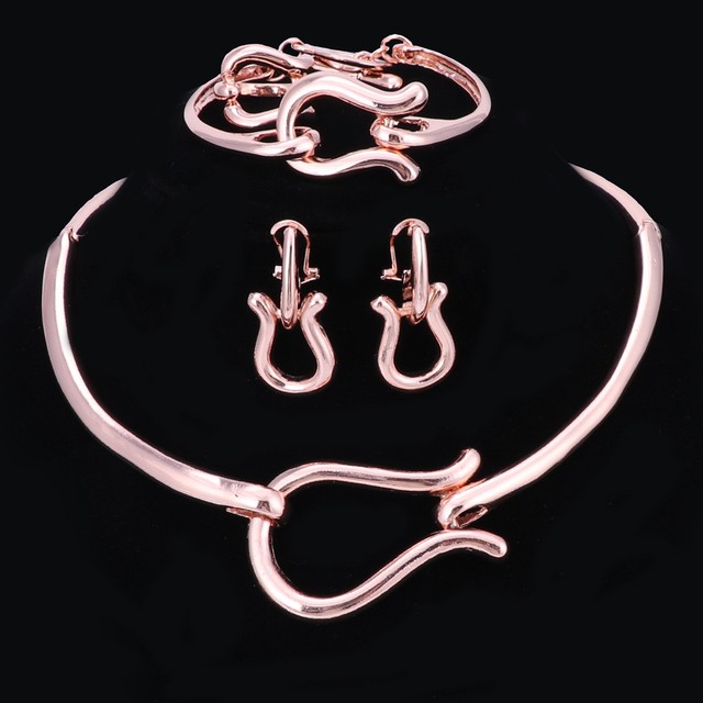 African Jewelry Sets Rose Gold Fashion Bridal Wedding Romantic Necklace