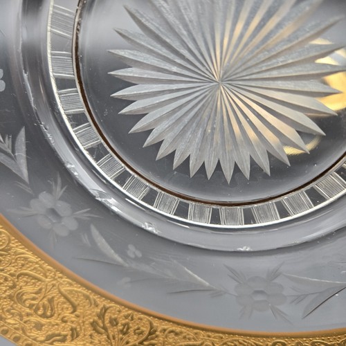 Vtg Gold and Crystal Footed Bowl & Serving Plate Encrusted Tiffin Style Etched - Picture 7 of 11