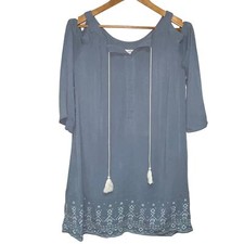 Knox Rose Cold Shoulder Tunic GrayDress Size Small Rayon Embroidered Bottom Boho
