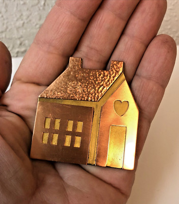 Vintage Copper Brass House With Heart Brooch by HMK CDS Hallmark 8414
