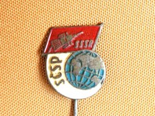 Socialist Czechoslovakia Vintage Brass Pin Badge, Space Exploration Propaganda.
