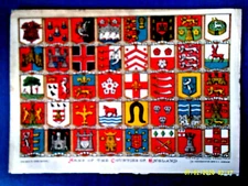 ARMS of the COUNTIES of ENGLAND. Coloured Litho print. c1880s. VG.