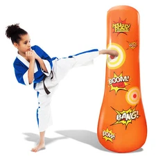 Kid's Inflatable Punching Bag - 4 Ft Tall Free Standing Buddy Hit & Bounce Back