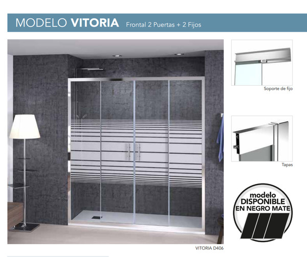 Mampara de ducha Vitoria con 2 puertas correderas y 2 tramos fijos - Vidrio 6 mm