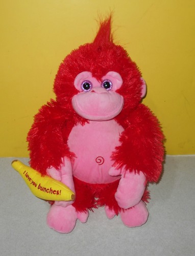 Peluche First & Main Orrie The Love Monkey rojo y rosa I Love You Bunches Bean - Imagen 1 de 2