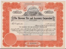 Shawnee Tire & Accessory Corporation Stock Certificate Topeka Kansas