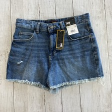 Lee Heritage Women's Relaxed Fit 3 Inseam Denim Shorts Raw Edge Hem Size 6