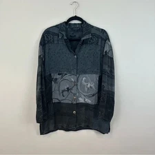 Citron Gray Multi Pattern Button Down Tunic Blouse Size Medium Women’s