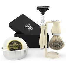5PC Super Badger Hair Shaving Kit with 3 Blade Razor, Stand, Bowl  Soap for Men