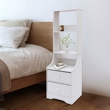 Modern 2 Drawers Nightstand Bedroom Bedside End Table with 2 Tier Storage Rack