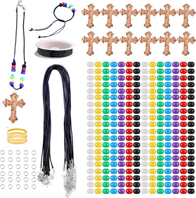 Salvation Necklace Bracelet Making Kit for Faith Beaded Cross Pendant Crafts, Re
