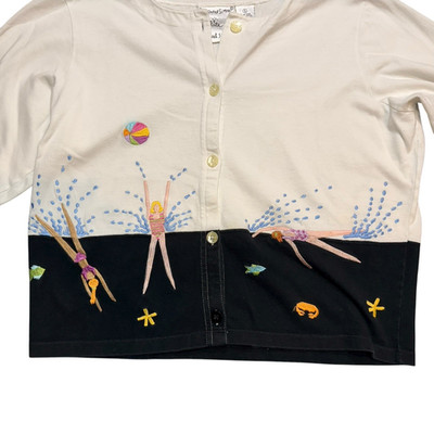 VTG Michael Simon Women s Embroidered Swimming Cardigan Sweater Size Small