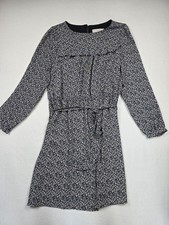 Loft Petites 12P Floral Print Black & Blue Long Sleeve Tie Waist Dress