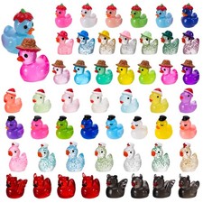 50 Pcs Mini Resin Ducks Different Mini Luminous Ducks with Hat Miniature Animal