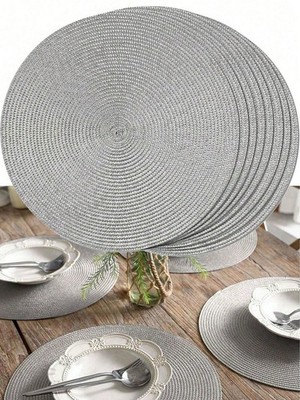 4/6PCS Round Woven Placemats Gray PP Heat Resistant Table Mats