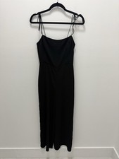 Aritzia Wilfred Zadie Jumpsuit 4 Black Tie Strap Smocked Wide Leg Cropped