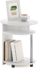 JAYA Simple Design Oval End Table with Bin, White Oak/Chrome