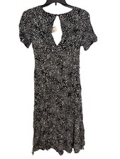 Free People Black & White Abstract Print Short-Sleeve Flared Dress Size S