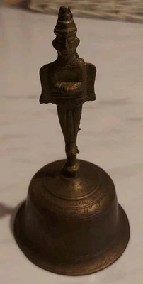 Antique Brass Indian Hindu Temple Bell Featuring Double Sided Hanuman As Handle - Image 1 of 4