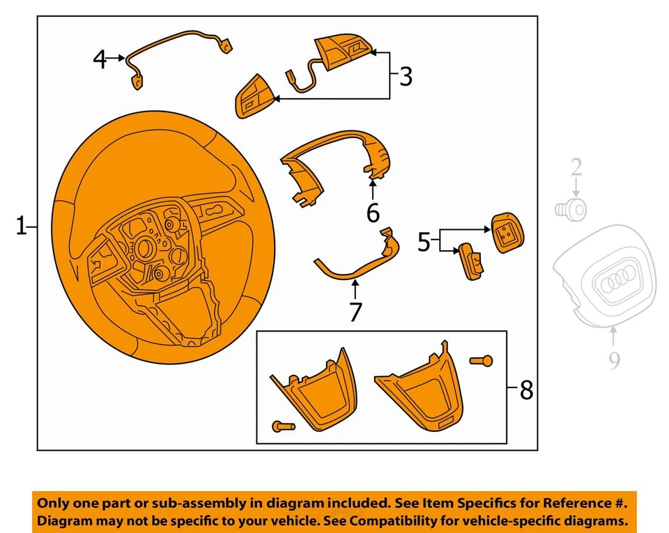 2019-2020 AUDI Q8 DRIVER LEATHER WRAPPED STEERING WHEEL W/HEAT & PADDLE SHIFTERS - Image 3 of 4