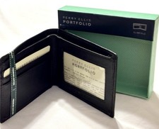 Perry Ellis Portfolio Men's Slim Fold Card Holder Leather- Black Leather New
