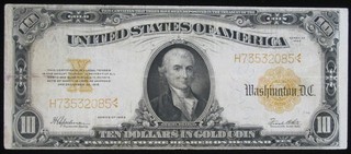 1922 Large Size $10 Gold Certificate Somewhat Crisp Old US Currency