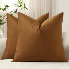 Throw Pillow Covers 18x18 Golden Brown: Pack of 2 Cozy Soft Velvet Square Modern