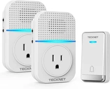 TECKNET Wireless Doorbell, Self-Powered 2 Receivers + 1 Button, White 