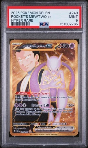 Team Rocket's Mewtwo EX 240/182 Gold Hyper Rare Destined Rivals Pokemon PSA 9