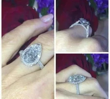 3.0Ct Lab Created Diamond Halo Wedding Engagement Ring In 14K White Gold Finish