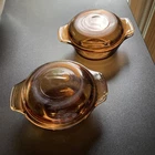 Pair Anchor Hocking Amber Glass Small Baking Dishes with Lids Vintage Kitchen
