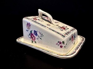 1920s Antique Floral Covered Cheese Keeper Butter Dish