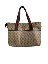 Insular Tote Bag Tan/Green Monogrammed Size One Size