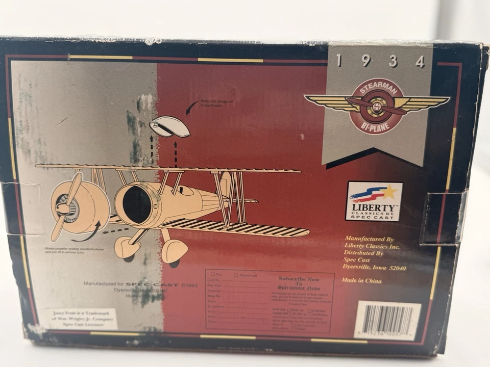 NEW IN BOX 1934 STEARMAN BI PLANE DIE CAST METAL BANK BY LIBERTY CLASSICS - Image 4 of 4