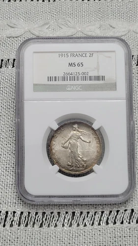 1915 France 2F Two Francs Silver NGC MS65 Rim Toning