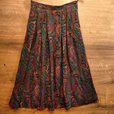 Vintage 80s Pendleton Sophisticates Paisley Midi Skirt Rayon Petite Size 4 USA - Bild 1 von 4