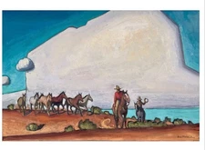 Original Painting Western Cowboy Horses Clouds Landscape 24x36 Signed Art