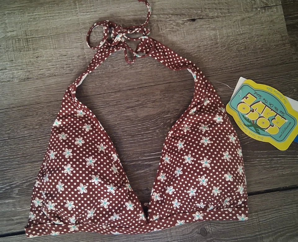 Traje de baño bikini halter floral marrón Coco Rave copa C XL parte superior M inferior Foto 3 de 4