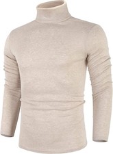 Men's Turtleneck Pullover Sweater Slim Fit Lightweight Knitted Casual Long Sleev