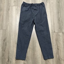 Lacoste Leisure Pants Mens M Blue Plaid Cotton Elastic Waist Drawstring Pockets