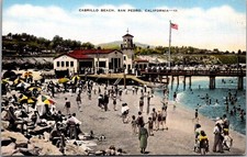 Cabrillo Beach San Pedro California Busy Beach Scene Postcard [AB]