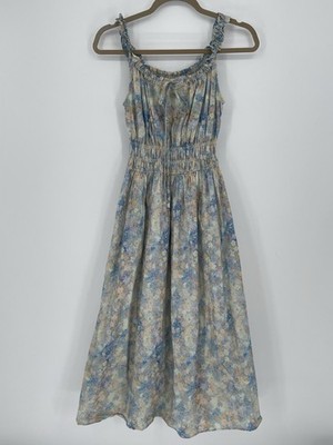 Unique Design Floral Maxi Dress M Smocked Waist Ruffle Strap Cottagecore Lined 