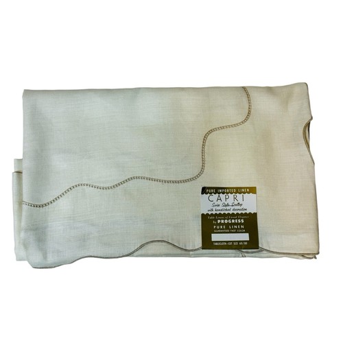 Juego de 6 servilletas bordadas manteles oblongos de lino natural Capri beige 60 x 80 - Imagen 2 de 13